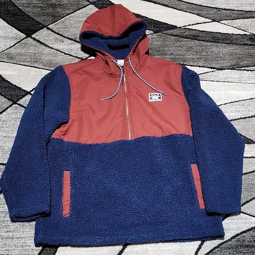 HURLEY NAVY SHERPA COLOR-BLOCK QUARTER-ZIP HOODIE ANORAK JACKET XL